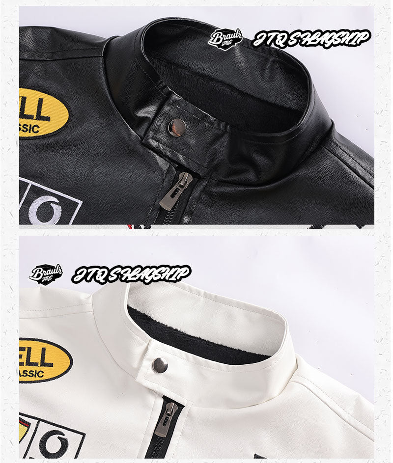 PU Leather Moto Jacket | F1 Racing Style Padded Biker Coat Waterproof Windproof Streetwear