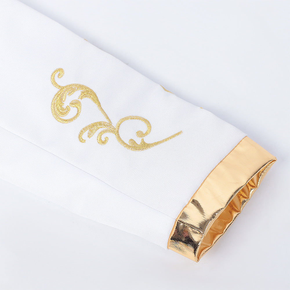 Medieval Royal Prince Jacket | Gold Embroidered Stand Collar Coat | Halloween Noble Cosplay Costume for Men & Women