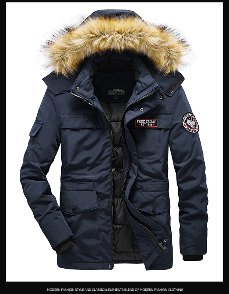 Men's Versatile Camouflage Fleece-Lined Military Jacket with Fur Hood & Multi Pockets