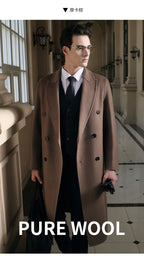 Gents Trench coat Premium Wool-Cotton Blend Peacoat Double-Breasted Mid-Length Overcoat Casual Oversized Lapel Coat
