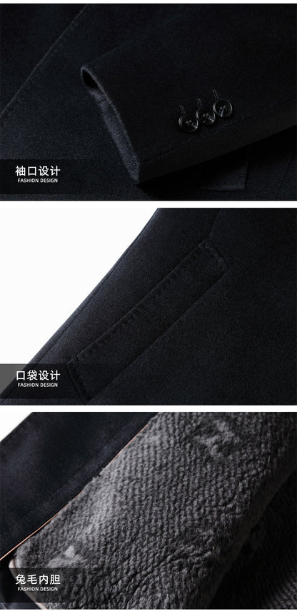 Benji Men's Wool Blend Overcoat with Detachable Rabbit Fur Lining | Winter Business Casual Topcoat for Men | Thick Mid-Length Wool Jacket| SDN682