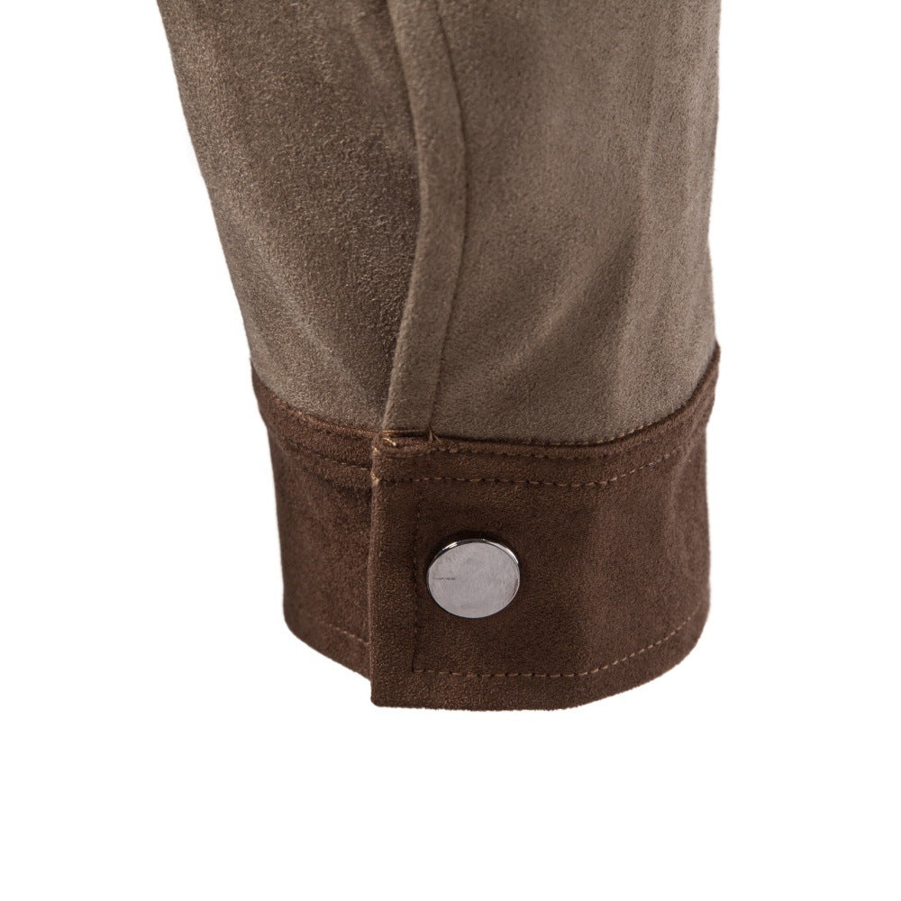 Men's Suede-Look Fleece Jacket | 2026 Winter Business Casual Zip-Up Coat | Khaki Stand Collar Outerwear | JK5022