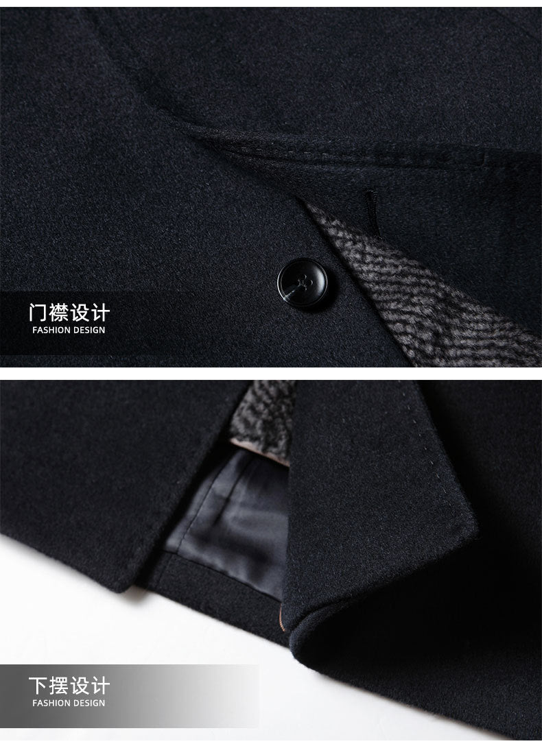 Benji Men's Wool Blend Overcoat with Detachable Rabbit Fur Lining | Winter Business Casual Topcoat for Men | Thick Mid-Length Wool Jacket| SDN682