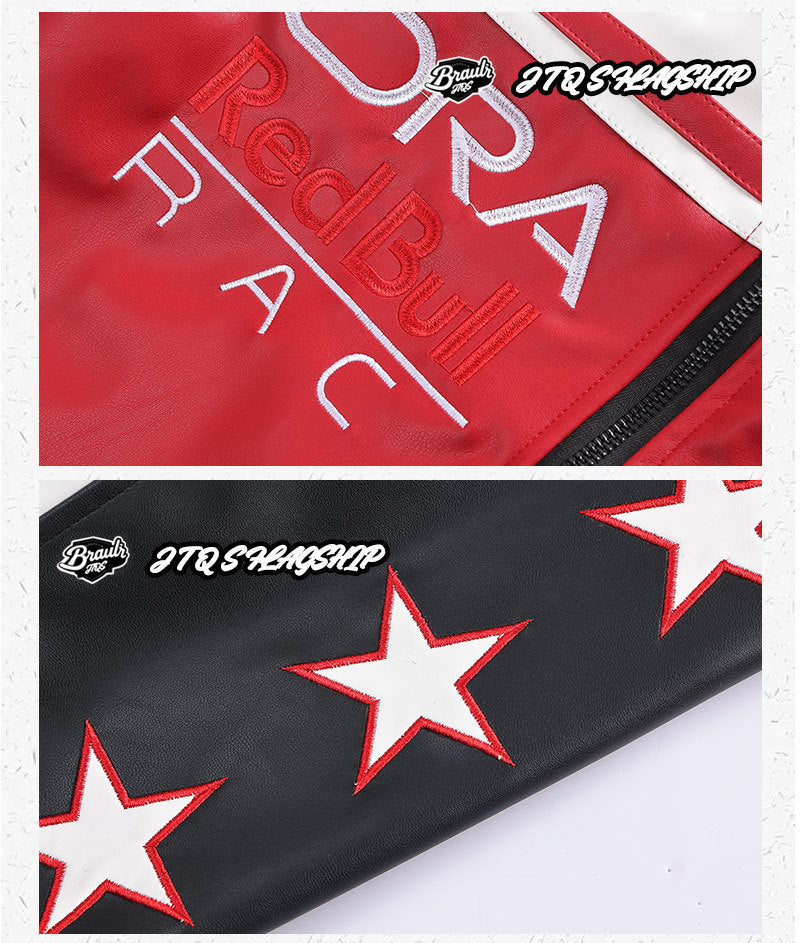 Polaris F1 Racing Jacket | Full Embroidered Premium PU Leather Coat | Unisex Moto Streetwear for Autumn & Winter