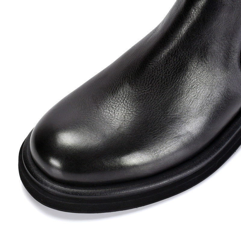 TELUOLU Men's Chelsea Boots | Genuine Leather High-Top Chukka Boots | British Retro Chunky Heel Ankle Boots | T93703