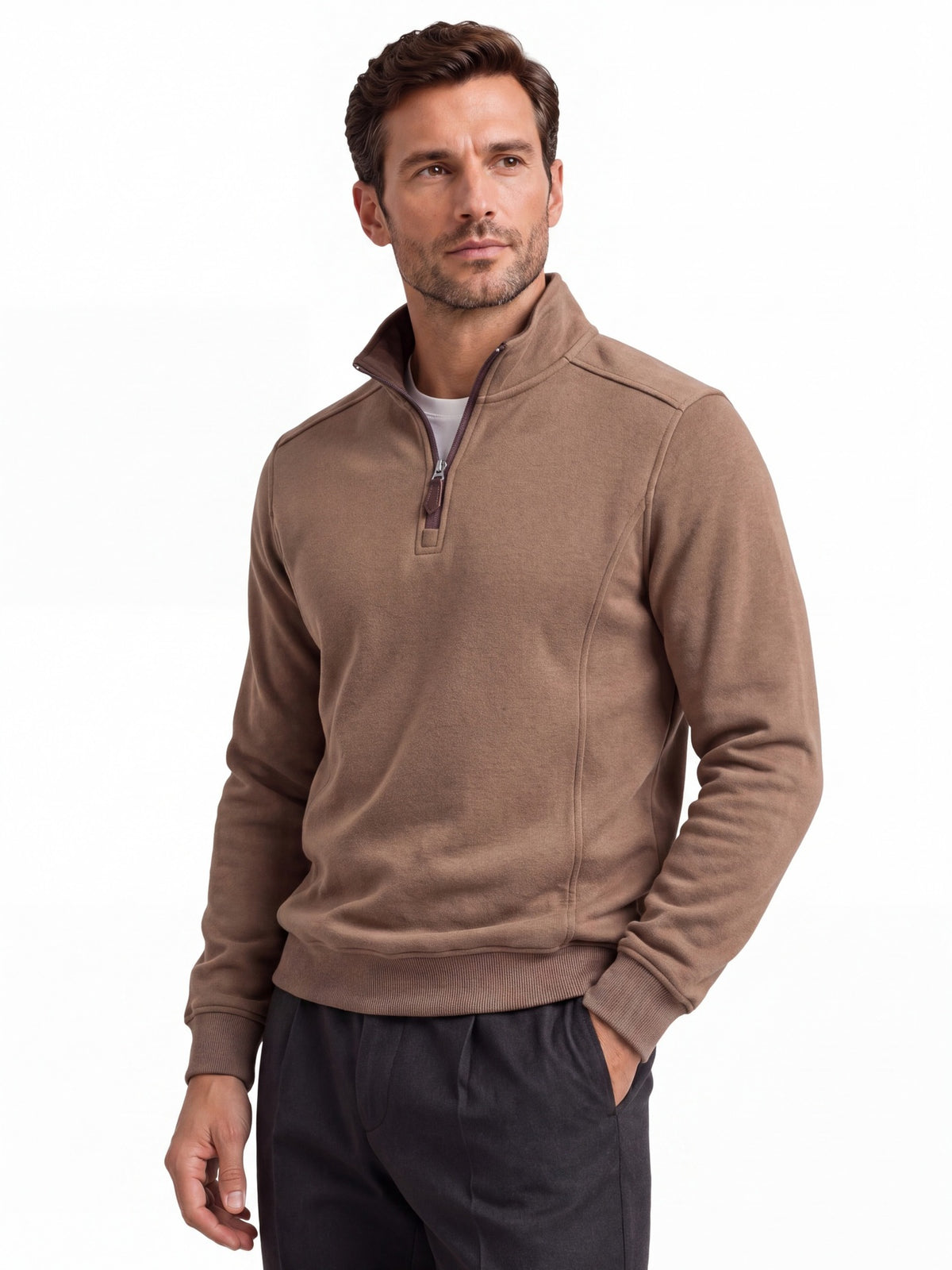 Men's Half-Zip Stand Collar Sweatshirt 2026 Autumn Business Casual Pullover | Slim Fit Cotton-Blend Fleece Top
