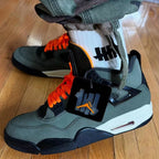AJ4 Suede Grey High-Top Basketball Sneakers Unisex Cushioned Retro Trainers with Glow Sole & Toon Design