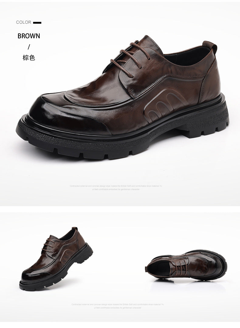 Men's Premium Full-Grain Leather Business Shoes | Thick Sole Oxfords with Breathable Pigskin Lining | Light Luxury Formal Footwear | 77027