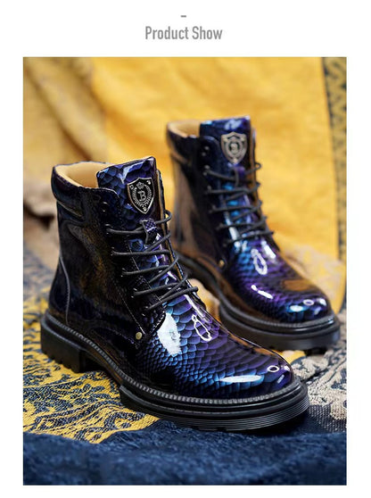 Men's British Leather Boots – Imitation Snake Pattern Martin Casual Boots | 797