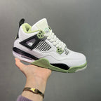 AJ4 Suede Grey High-Top Basketball Sneakers Unisex Cushioned Retro Trainers with Glow Sole & Toon Design