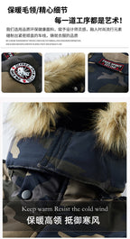 Men's Versatile Camouflage Fleece-Lined Military Jacket with Fur Hood & Multi Pockets