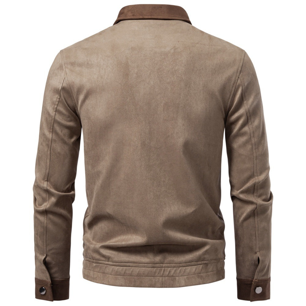 Men's Suede-Look Fleece Jacket | 2026 Winter Business Casual Zip-Up Coat | Khaki Stand Collar Outerwear | JK5022