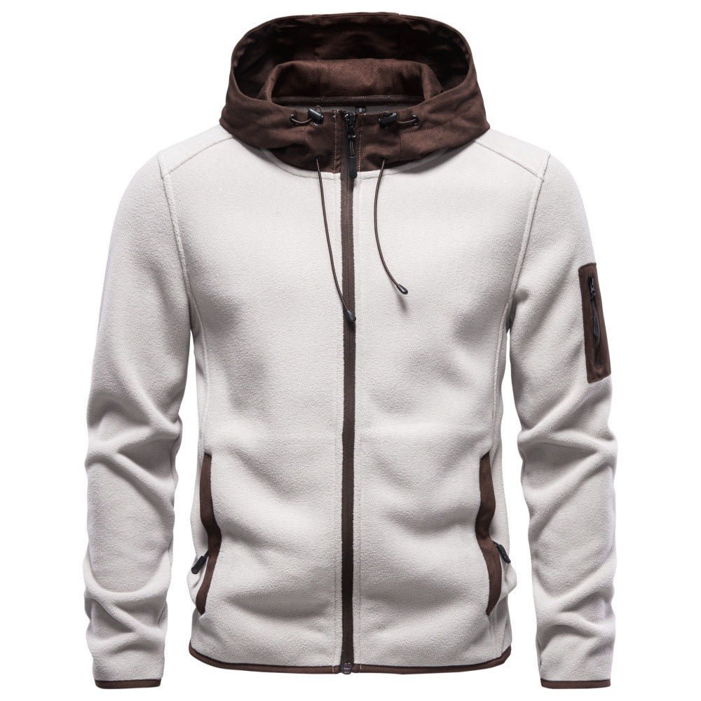 Men's Suede & Fleece Spliced Hoodie Jacket 2026 Winter Thick Warm Zip-Up Sweatshirt Casual Outerwear