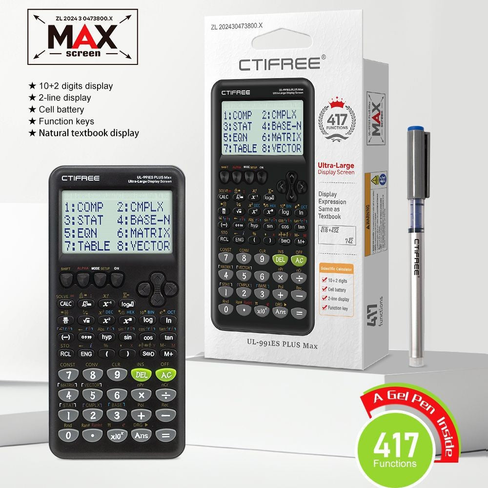 CTIFREE 991ES Plus 2nd Edition Scientific Calculator | 417 Functions for High School & University Exams | Dual Power Display