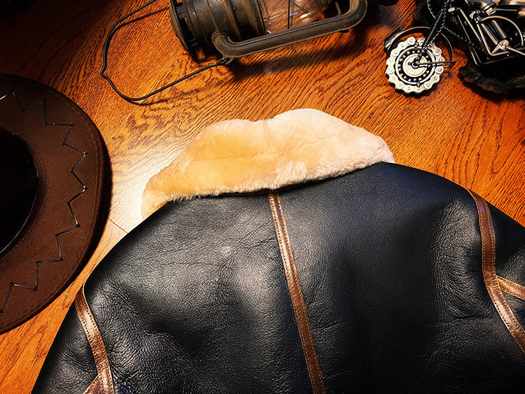B3 Original Shearling Aviator Jacket | Men's Genuine Sheepskin Leather Bomber | Warm Fur-Lined Motorcycle Coat