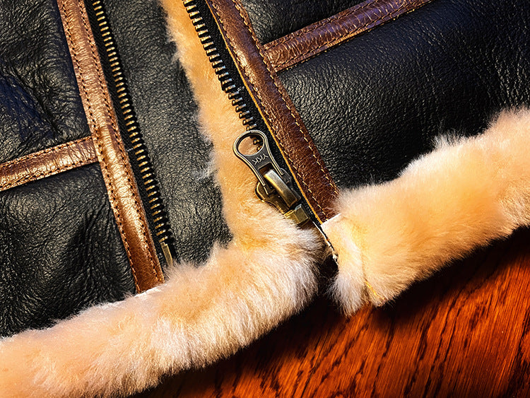 B3 Original Shearling Aviator Jacket | Men's Genuine Sheepskin Leather Bomber | Warm Fur-Lined Motorcycle Coat