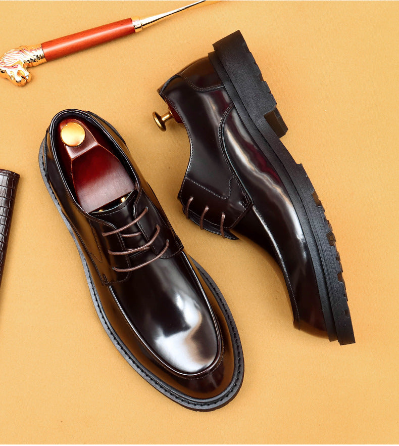 Farvarwo Men's Genuine Leather Derby Shoes | Thick Sole Business Oxfords with Height Boost | Formal Casual Round Toe Footwear | 23552