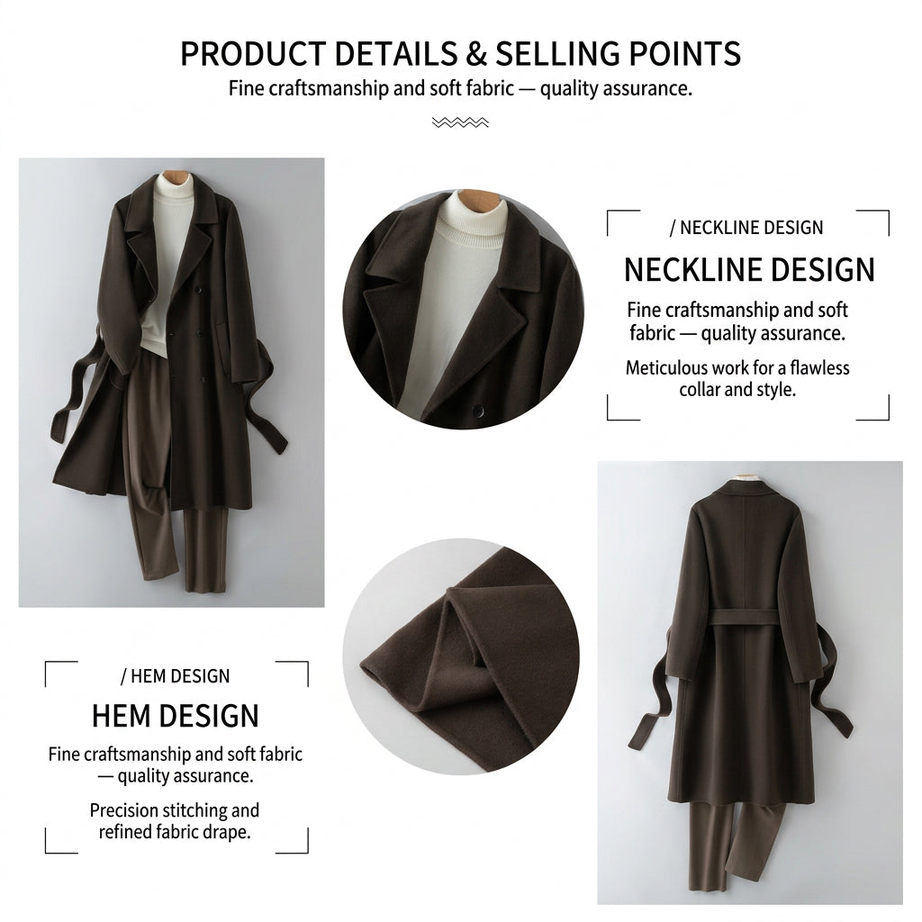 100% Wool Long Trench Coat with Belt | Men’s Knee-Length Double-Faced Wool Overcoat | Premium Winter Outerwear Trench coat