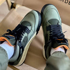 AJ4 Suede Grey High-Top Basketball Sneakers Unisex Cushioned Retro Trainers with Glow Sole & Toon Design