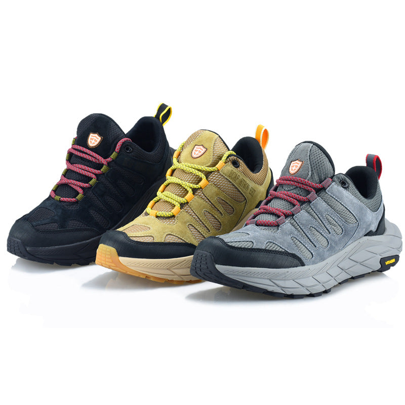 ECAF HTRON EHT Men‘s Genuine Leather Hiking Boots Thick Sole Outdoor Trail Shoes Anti-Slip & Breathable Trekking Trainers