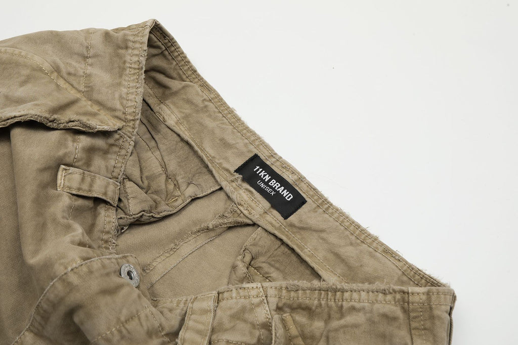 11KN American Vintage Cargo Pants | Distressed Khaki Work Pants | Slimming Straight-Leg Relaxed Fit Trousers for Men & Women | AK3210868