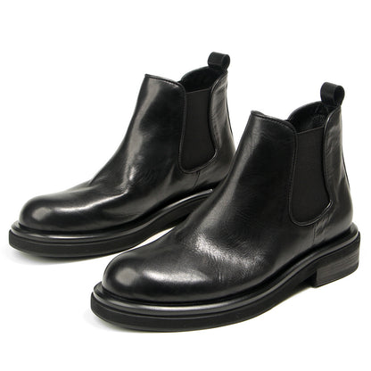 TELUOLU Men's Chelsea Boots | Premium Leather High-Top Boots | Chunky Sole British Retro Ankle Boots | 603-1