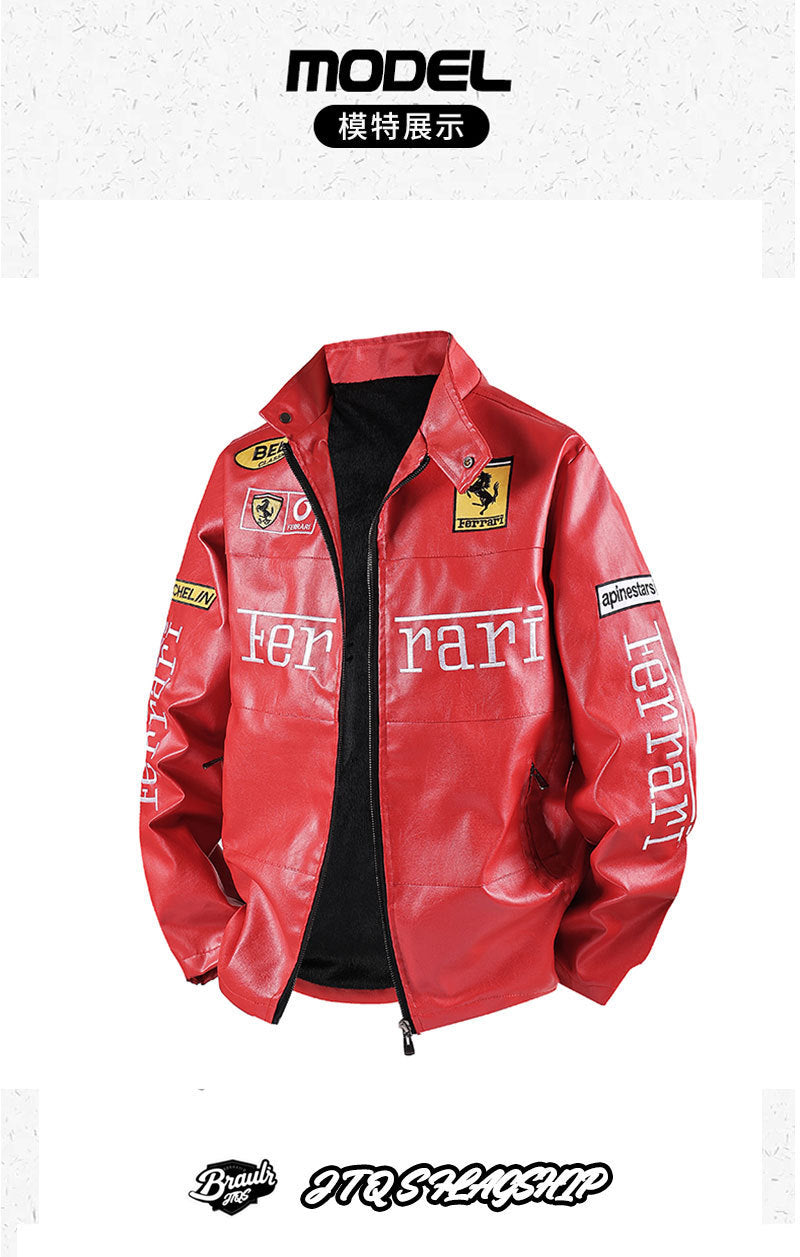 PU Leather Moto Jacket | F1 Racing Style Padded Biker Coat Waterproof Windproof Streetwear