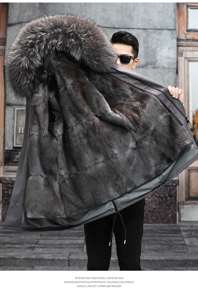 Snow Lotus Men's Mink Fur Parka | 2025 Winter Detachable Mink Lining Long Coat | Luxury Slim-Fit Fur-Trimmed Jacket | 215