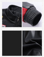 F1 Heavy Embroidery PU Leather Jacket | Unisex Fleece-Lined Racing Coat | Waterproof Windproof Streetwear | 9898