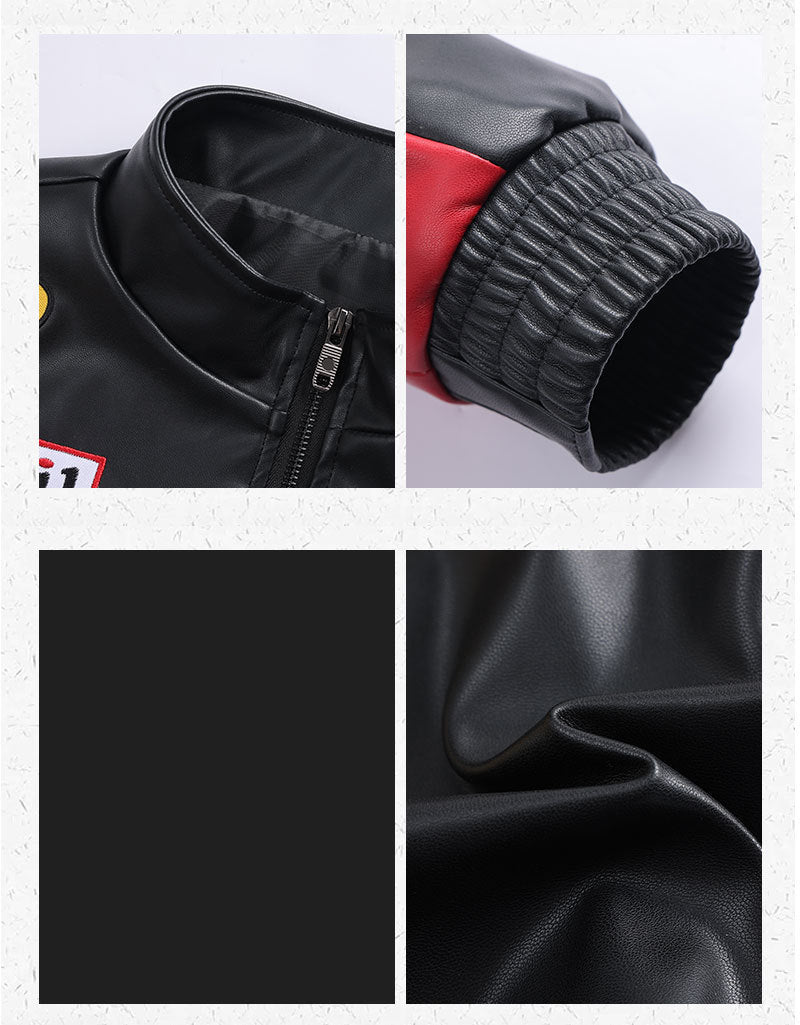 F1 Heavy Embroidery PU Leather Jacket | Unisex Fleece-Lined Racing Coat | Waterproof Windproof Streetwear | 9898