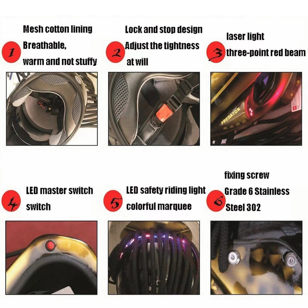 Full Face Motorcycle Helmet Stylish 3-Layer Protective Helmet Predator Evo Motorcycle Helmet PC+ABS High Security Safety Helmet | 883-2