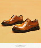 Farvarwo Men's Genuine Leather Derby Shoes | Thick Sole Business Oxfords with Height Boost | Formal Casual Round Toe Footwear | 23552