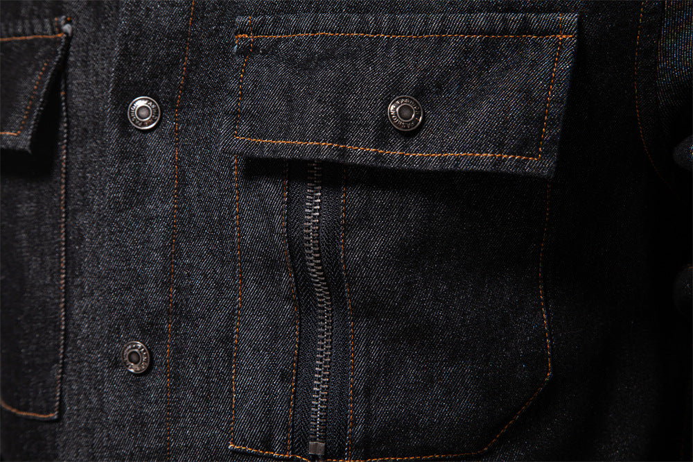 Men’s Washed Denim Shirt – Long Sleeve 100% Cotton Casual Button-Up Top | 6025