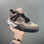 AJ4 Suede Grey High-Top Basketball Sneakers Unisex Cushioned Retro Trainers with Glow Sole & Toon Design
