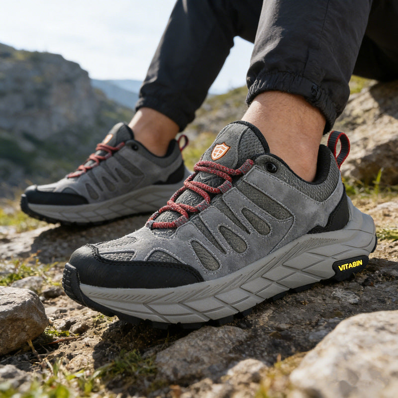 ECAF HTRON EHT Men‘s Genuine Leather Hiking Boots Thick Sole Outdoor Trail Shoes Anti-Slip & Breathable Trekking Trainers