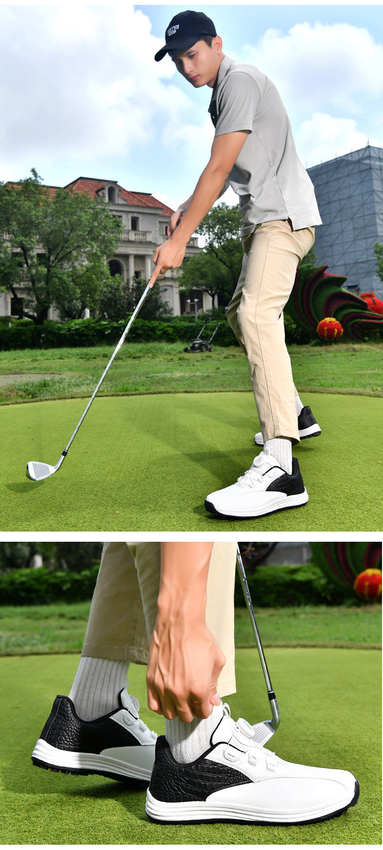 Packard Golf Shoes with Rotating Buckle | Anti-Slip Spiked Golf Madison Trainers | Breathable Microfiber Athletic Boots