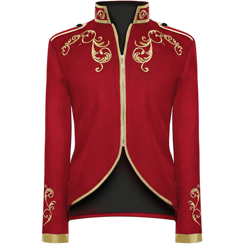 Medieval Royal Prince Jacket | Gold Embroidered Stand Collar Coat | Halloween Noble Cosplay Costume for Men & Women