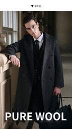 Gents Trench coat Premium Wool-Cotton Blend Peacoat Double-Breasted Mid-Length Overcoat Casual Oversized Lapel Coat