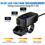 Motorcycle USB Charger with QC3.0 & PD3.0 Fast Charging | Digital Voltmeter & On/Off Switch for 12V-24V Vehicles | m12545
