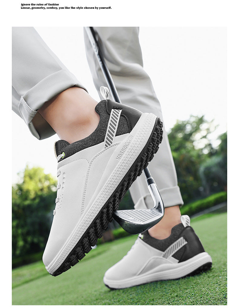 Men's Waterproof Golf Shoes | Anti-Slip Soft Spike Sneakers Breathable Microfiber Athletic All Weather Golf Trainers
