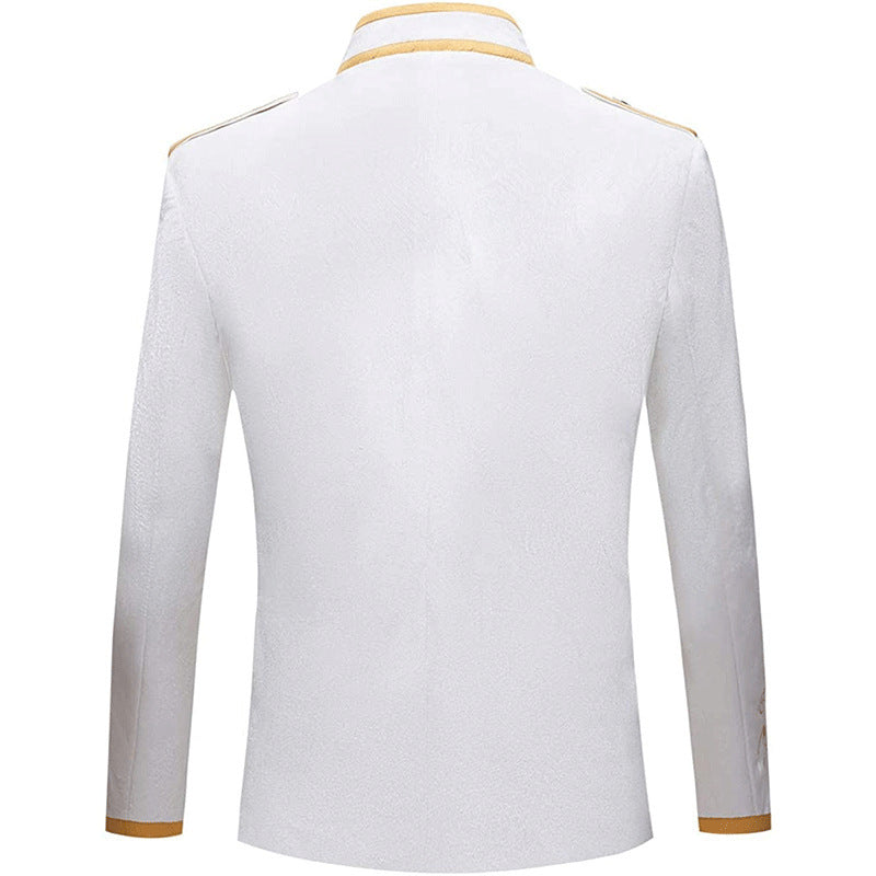 Medieval Royal Prince Jacket | Gold Embroidered Stand Collar Coat | Halloween Noble Cosplay Costume for Men & Women