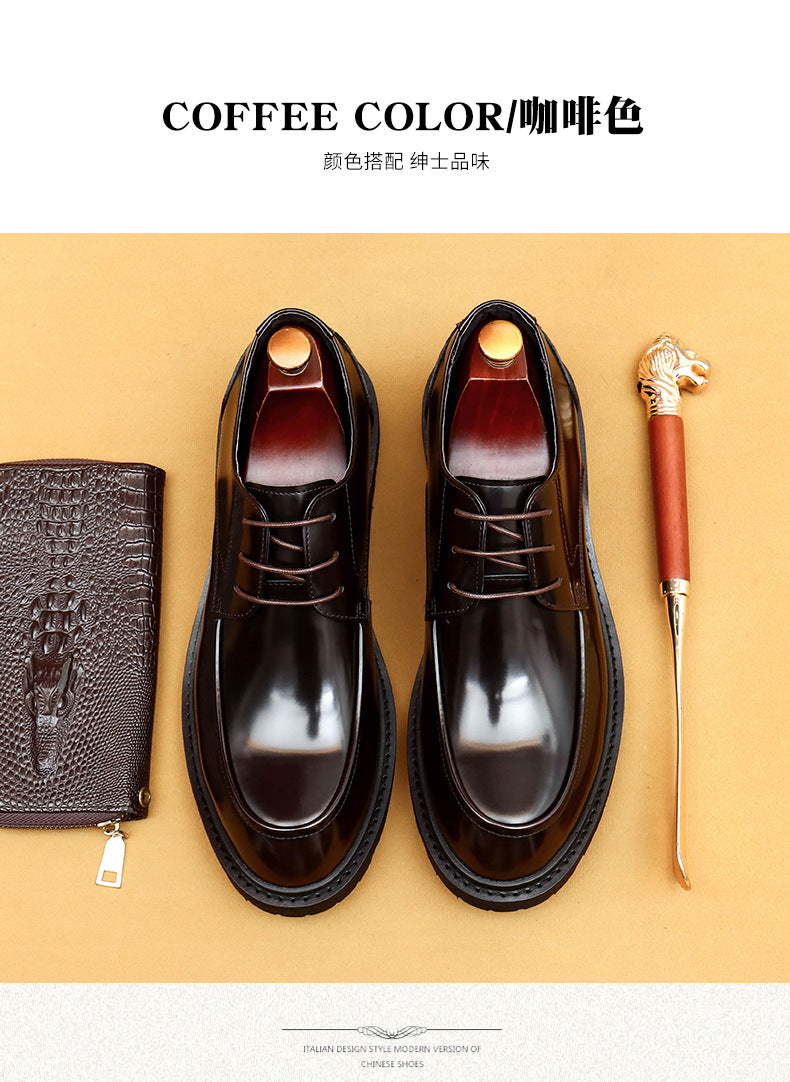 Farvarwo Men's Genuine Leather Derby Shoes | Thick Sole Business Oxfords with Height Boost | Formal Casual Round Toe Footwear | 23552