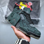 AJ4 Suede Grey High-Top Basketball Sneakers Unisex Cushioned Retro Trainers with Glow Sole & Toon Design