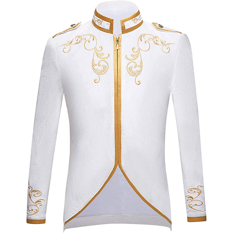 Medieval Royal Prince Jacket | Gold Embroidered Stand Collar Coat | Halloween Noble Cosplay Costume for Men & Women