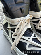 High-Top Genuine Leather Sneakers | Inverted Triangle & Pentagram Design | Unisex Thick-Sole Casual Board Shoes