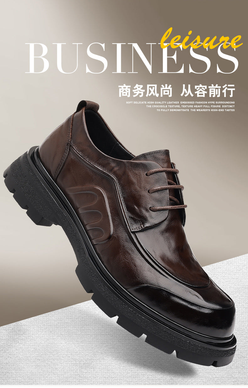 Men's Premium Full-Grain Leather Business Shoes | Thick Sole Oxfords with Breathable Pigskin Lining | Light Luxury Formal Footwear | 77027