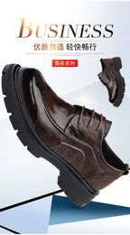 Men's Premium Full-Grain Leather Business Shoes | Thick Sole Oxfords with Breathable Pigskin Lining | Light Luxury Formal Footwear | 77027