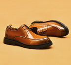 Farvarwo Men's Genuine Leather Derby Shoes | Thick Sole Business Oxfords with Height Boost | Formal Casual Round Toe Footwear | 23552