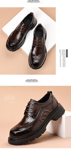 Men's Premium Full-Grain Leather Business Shoes | Thick Sole Oxfords with Breathable Pigskin Lining | Light Luxury Formal Footwear | 77027