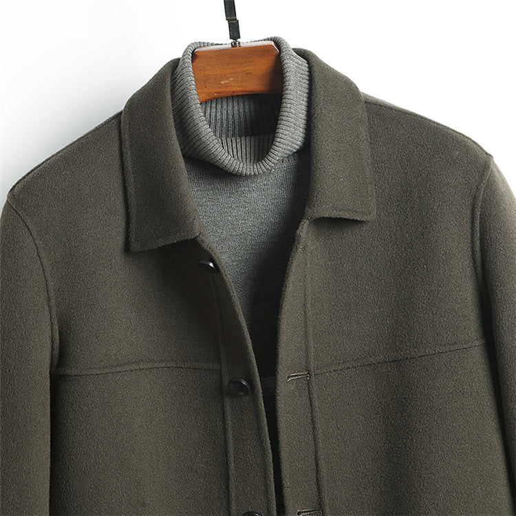100% Wool Double-Faced Short Coat | Men’s Premium Tailored Overcoat | Warm Business Casual Outerwear | 86703